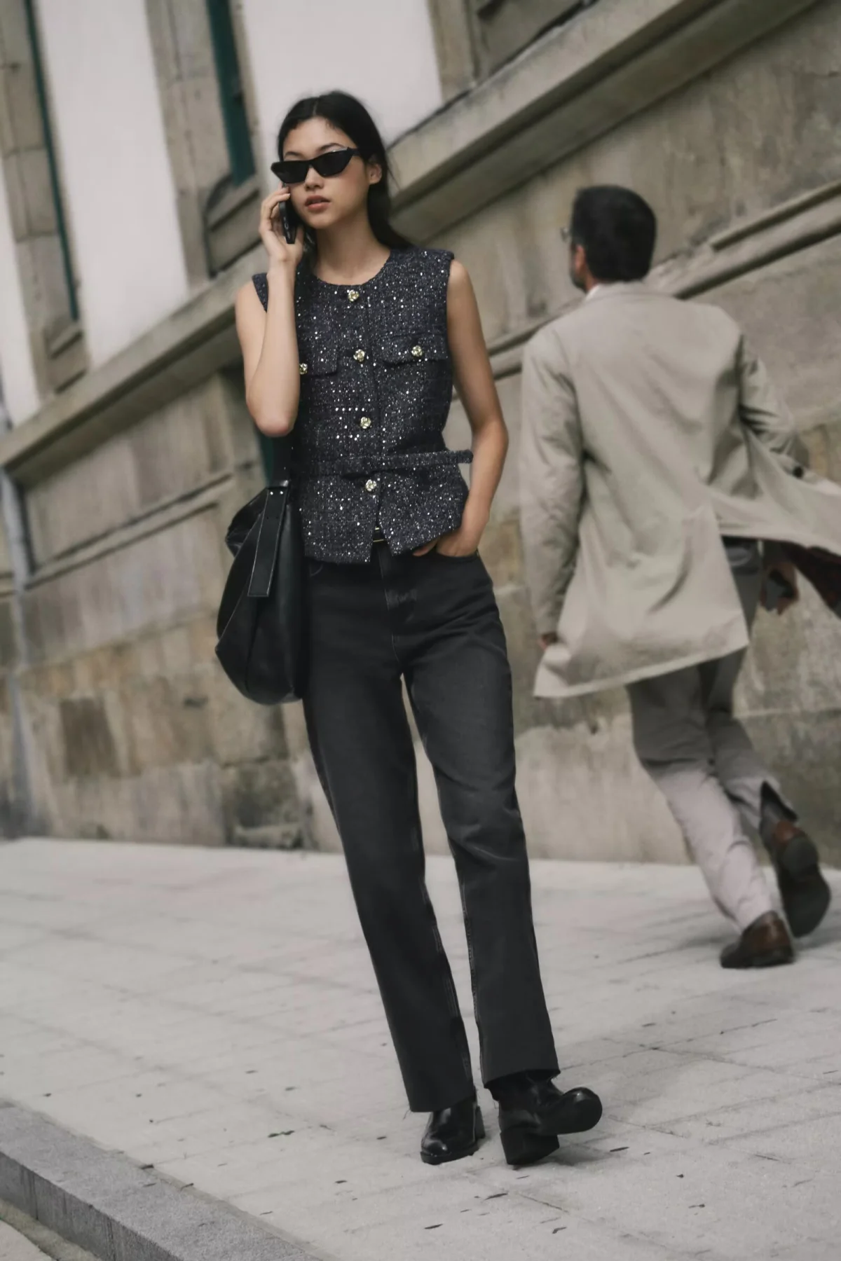 

Textured Svel Vest Women's Faion Slimming Design Belted Bead Detailing Commute Sle Polyester Fiber round Ne Regul...