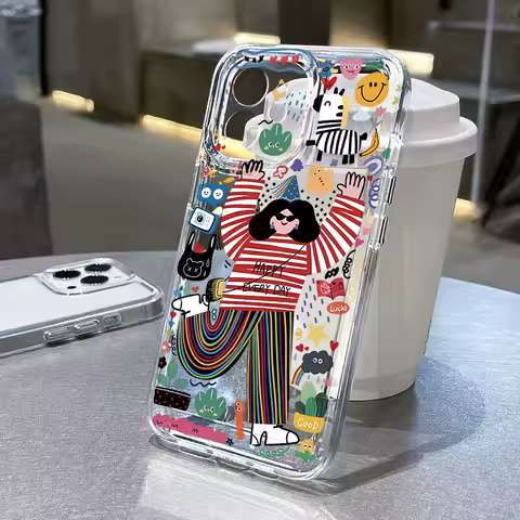 Happy Girl Line Phone Case For Samsung Galaxy A56 A55 A54 A53 A35 A33 A15 A36 A26 S25 S24 Ultra S23 S21 FE S22 Plus Y2k Cover