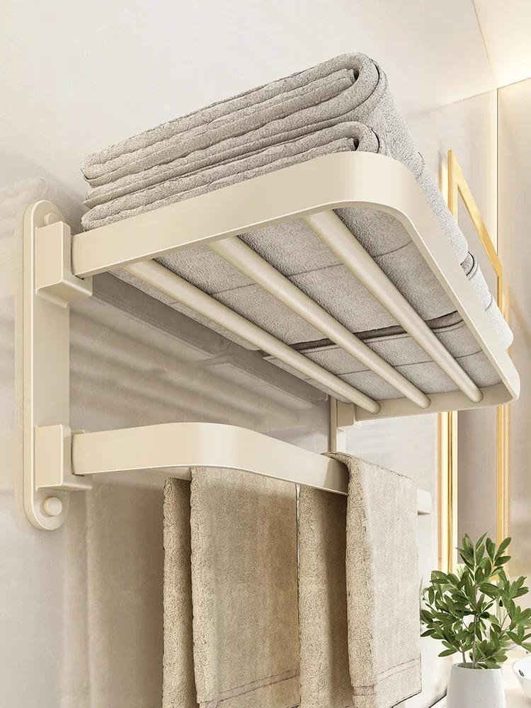 Cream Wind Punch-Free Towel Rack Bathroom Accessories Wall-Mounted Storage Organizer for Bathrooms