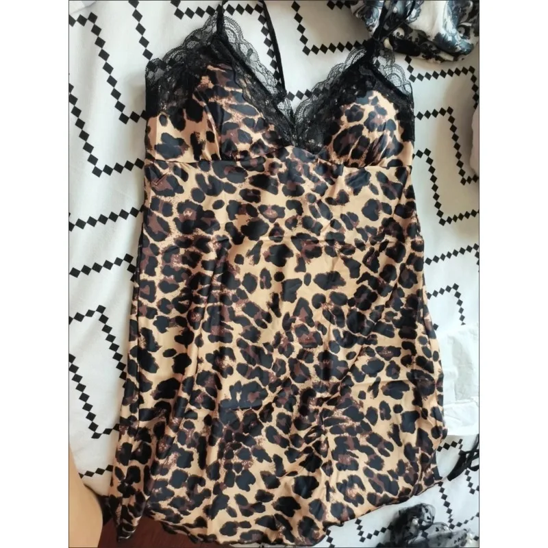 Sleepwear Leopard Print With Chest Cushion Korean Fashion Aesthetic Pajamas Summer Women Suspender Nightdress Home Clothes Y2k