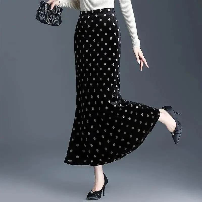 

Элегантная женская юбка-русалка в горошек с высокой талией и длиной до щиколотки для офисной одежды сезона осень-зима