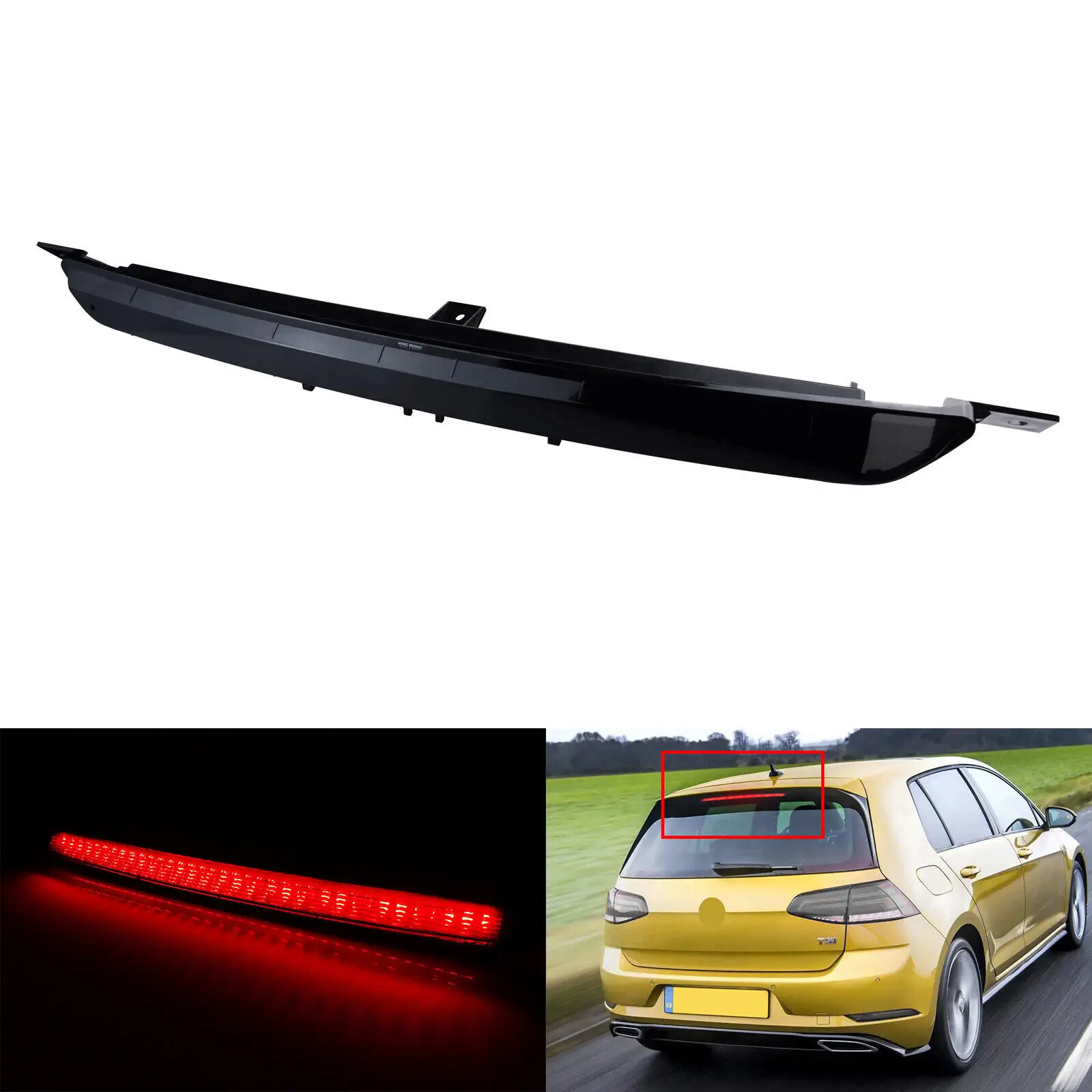 

For VW Golf 7 VII GTI GTD 13-19 High Level Third LED Brake Stop Light Black Lens