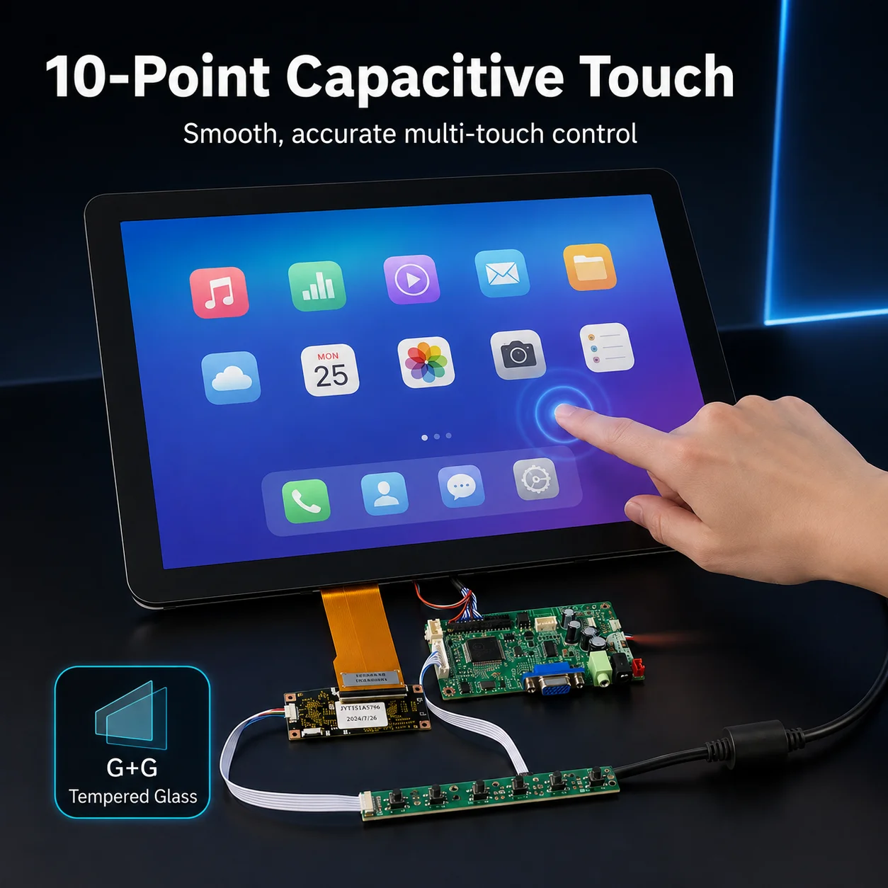 LESOWN 15 Inch LCD Display Module Touch Screen 1024x768 Capacitive Panel Embedded Monitor Industrial DIY HDTV VGA