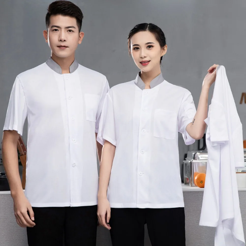 Ice Silk Chef-Arbeitskleidung für Männer und Frauen, kurzärmelige Restaurant-High-End-Hotel-atmungsaktive Kochkleidung für Arbeitskleidung