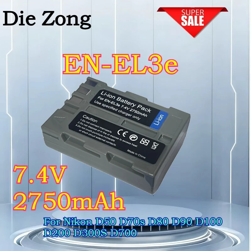 

NEW EN-EL3e Battery 7.4V 2750mAh Rechargeable Batteries for Nikon D50 D70s D80 D90 D100 D200 D300S D700 Camera Battery