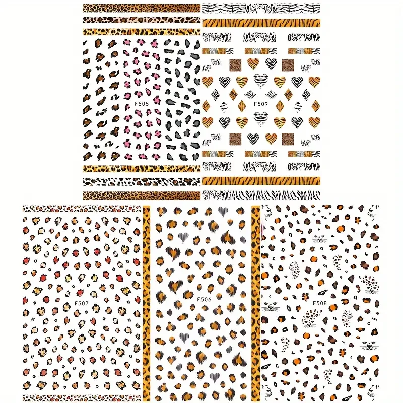 1 paquete de nuevas pegatinas para uñas con estampado de leopardo, suministros para uñas en forma de corazón en blanco y negro, pegatinas para uñas,
