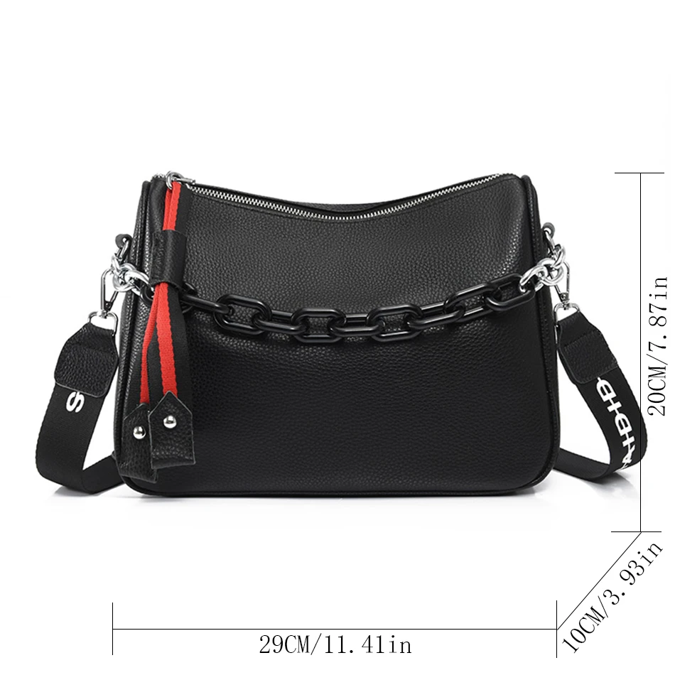 Genuine Leather Crossbody Bags Women 100% Cowhide Female Shoulder Bag Fashion Wide Shoulder Strap Soft Large Women Bag Bolsa Sac