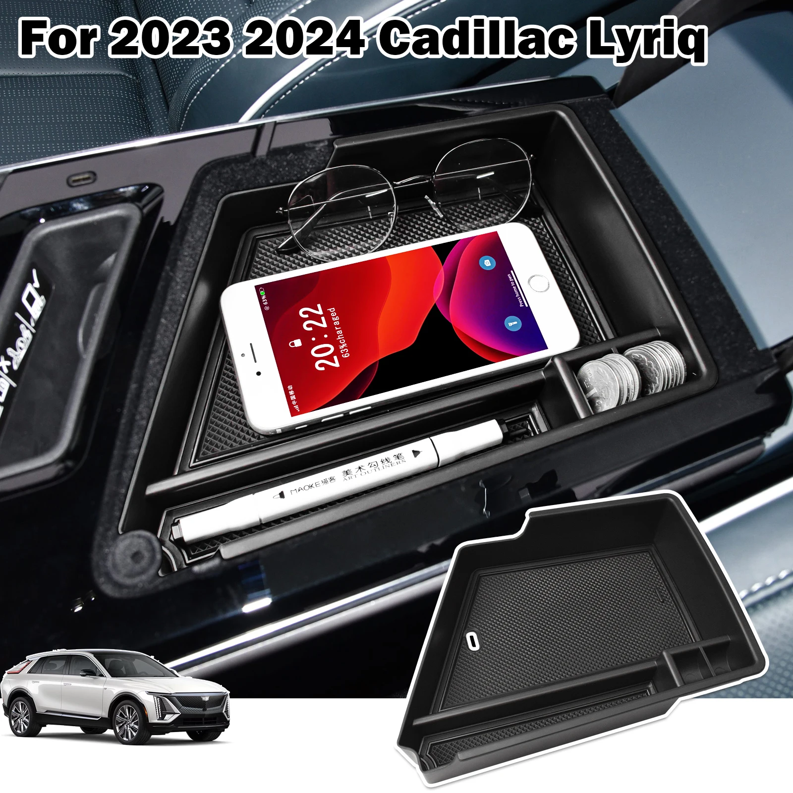 

Center Console Organizer for 2023 Cadillac Lyriq Luxury 2024 Cadillac Lyriq (Tech, Luxury, Sport) Car Armrest Storage Box Tray