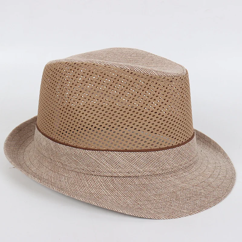 Sombreros de tela de malla transpirable para hombres, sombrero de bombín, primavera y verano