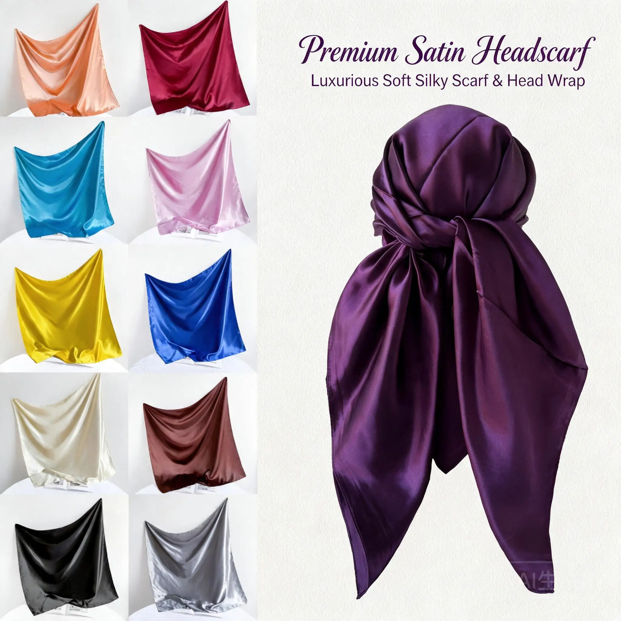 90cm Solid Color Shiny Silk Satin Square Scarf Fashion Smooth Soft Head Wrap Neck Scarf Multi Purpose Daily Accessory For Women