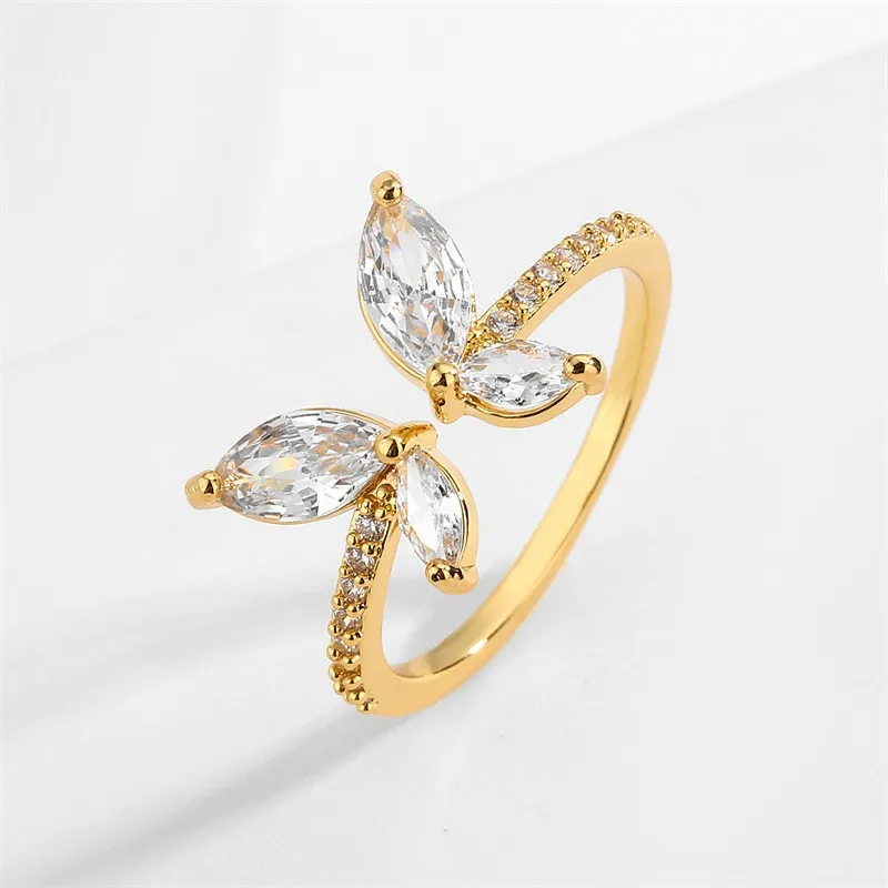 New Zircon Butterfly Open Ring, High-End Niche Design, Ins Light Luxury Korean Style Ring, Factory Direct Sale