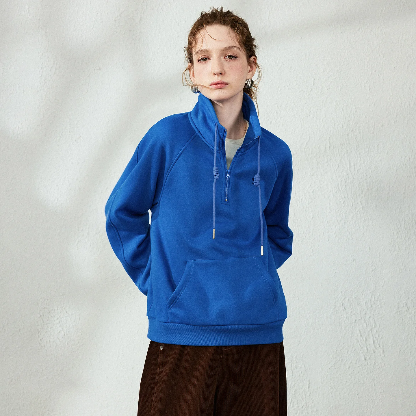 TOYOUTH Women Sweatshirt 2026 Autumn New Sports Style Sherpa Fleece Loose High Neck Raglan Sleeve Warm Pullover Tops