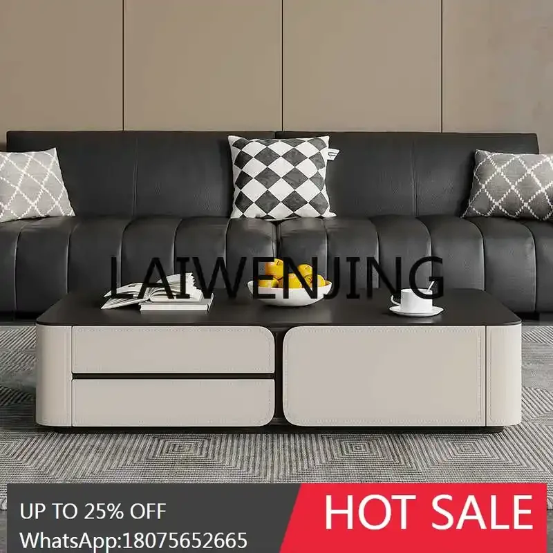 Italian Minimalist Saddle Leather Stone Plate Lengthened TV Cabinet Modern Minimalist Living Room Super Long Floor Cabinet