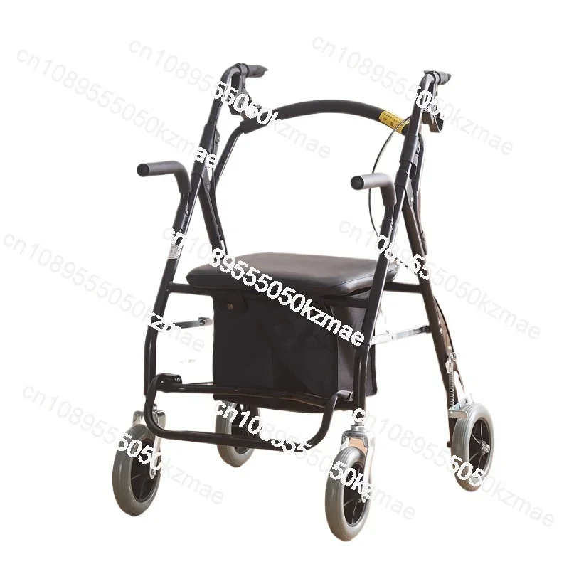 Suitable for trolley pushable shopping cart elderly leisure four-wheel grocery shopping cart foldable with seat