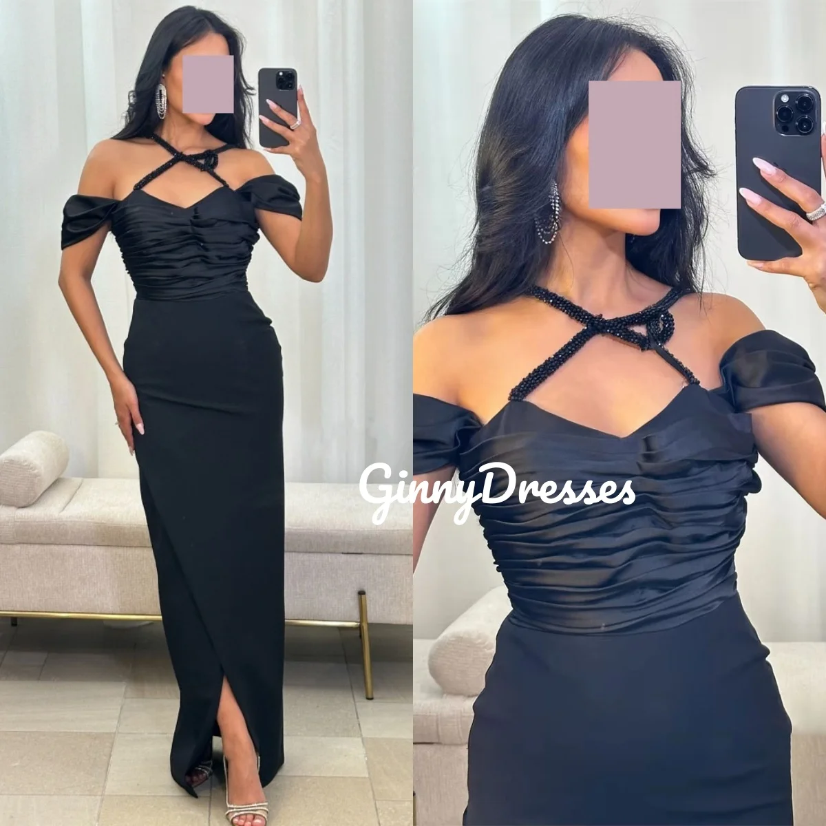 

Dresses For Prom Sheath Split Customize Halter Floor-Length Ruffle Luxury Evening Dresses Short Sleeves Vestidos De Fiesta