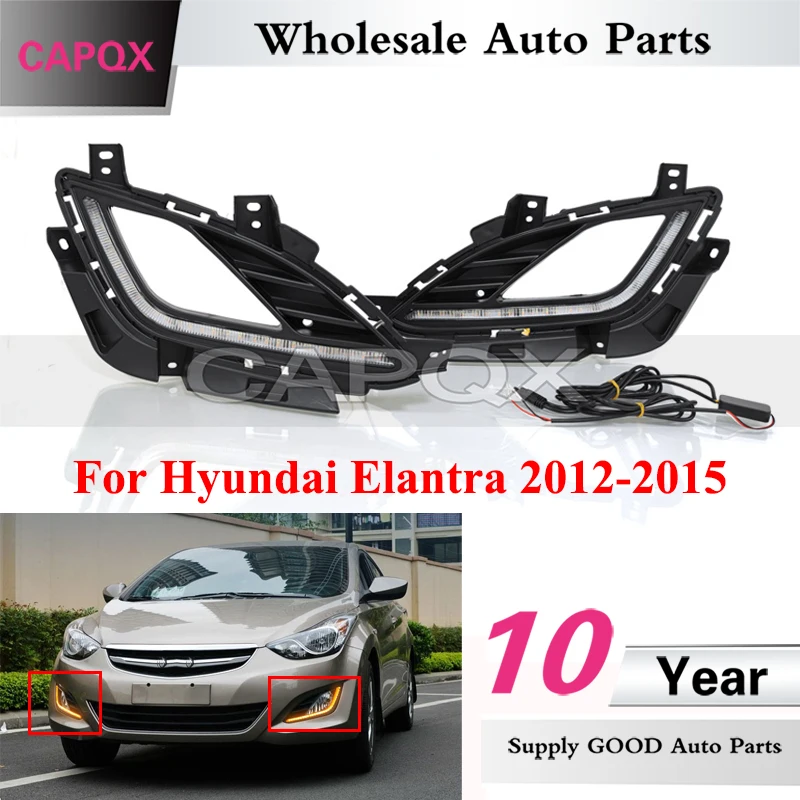 

CAPQX 1pair LED Daytime Running Light For Hyundai Elantra 2012-2015 DRL Day Light Foglamp Fog lamp Turn Signal Light
