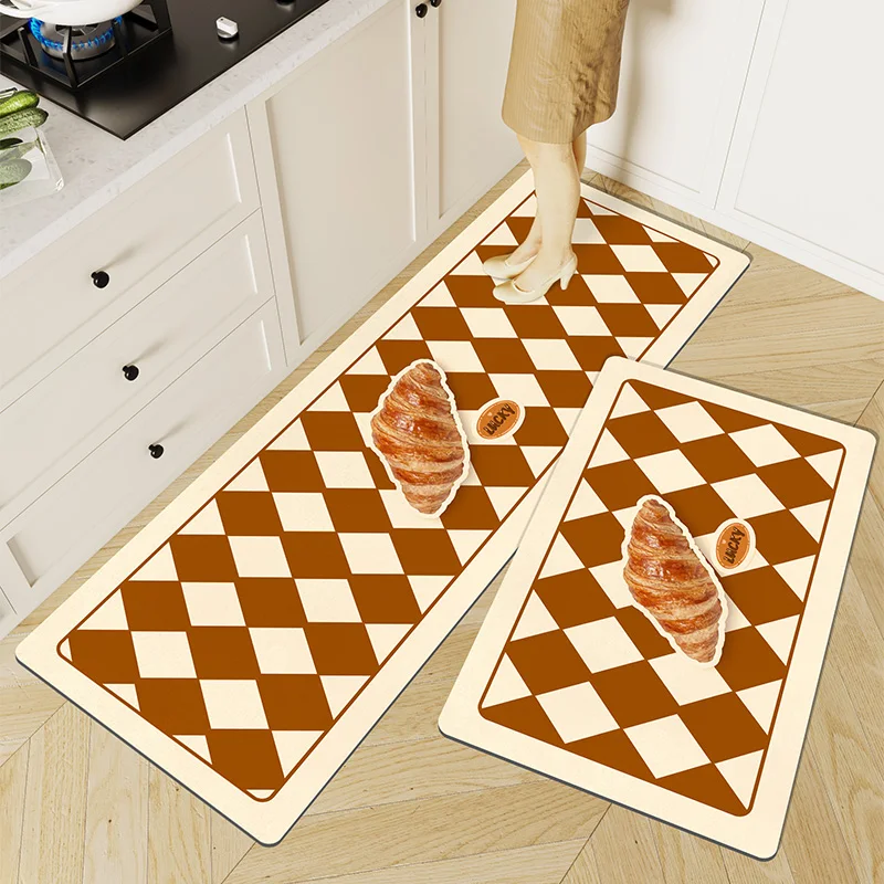 Kitchen Floor Mat Non-slip Waterproof Oil-proof Long Strip Carpet Cream Style Wash-free Easy-care Leather Rug Alfombra De Cocina