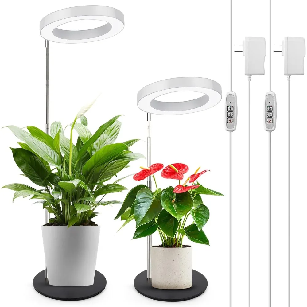 

LED Grow Light for Indoor Plants, Full Spectrum Desk Lamp with Auto Timer, Dimmable & Height Adjustable, Pack of 2