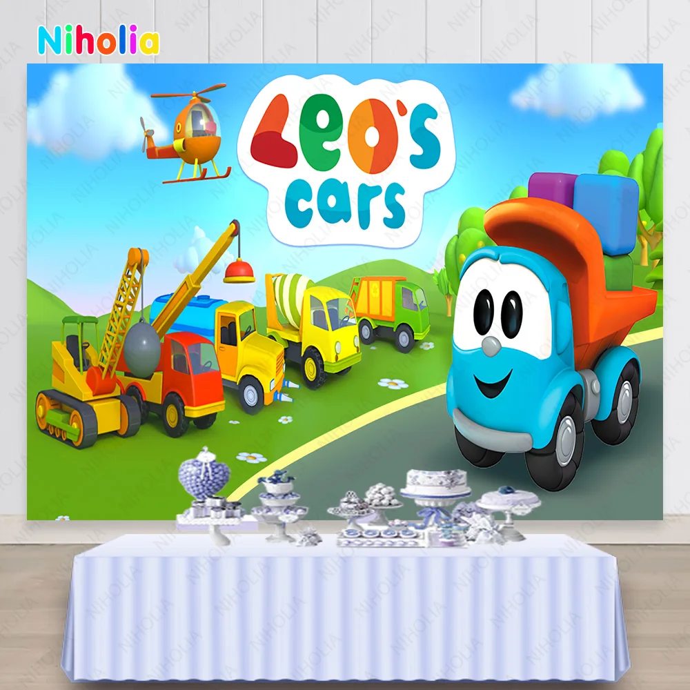 NIHOLIA Leo the Truck Happy Birthday Photography Backdrop For Boys Party Background Vinyl Photo Studio Props