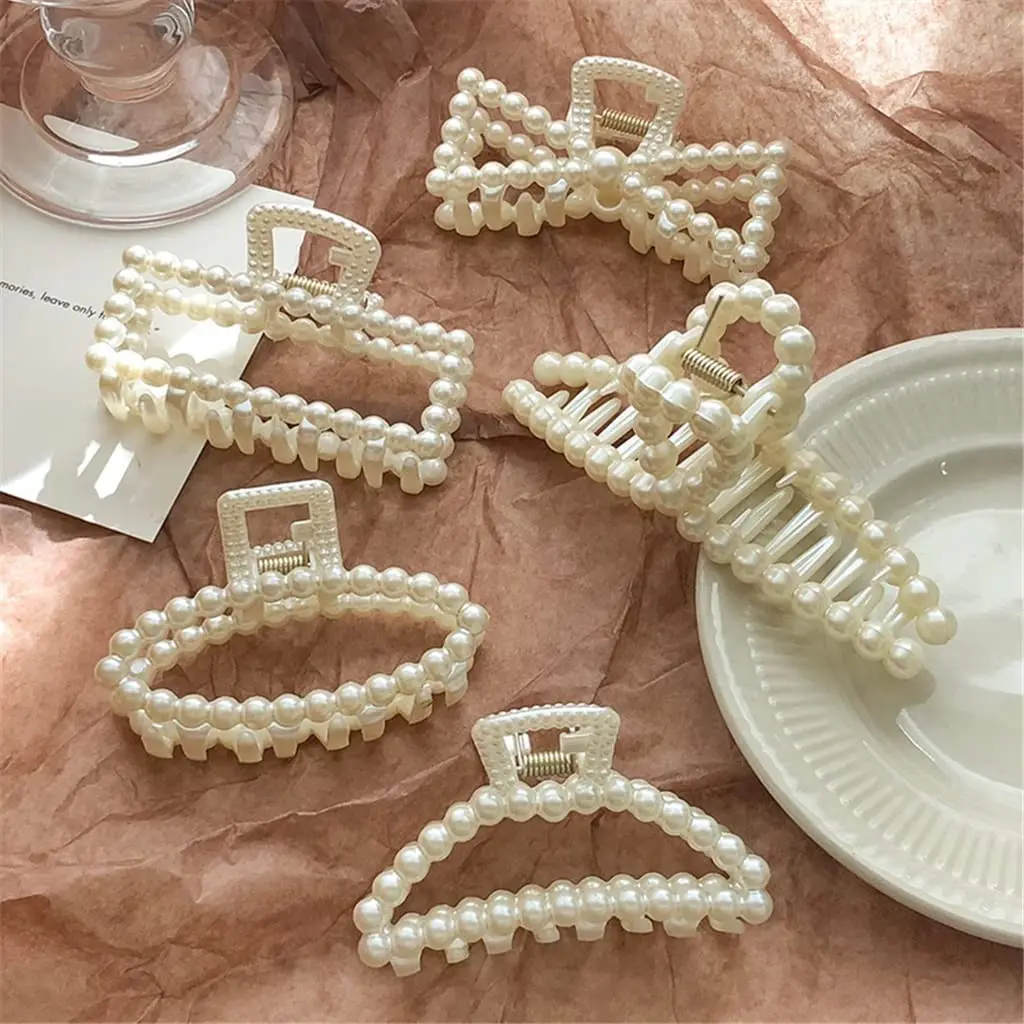 Korean Pearl Hair Claw Clips Geometric Hair Claws Large Shark Clip Back Head Non-slip Hair Clip Hair Accessories For Women