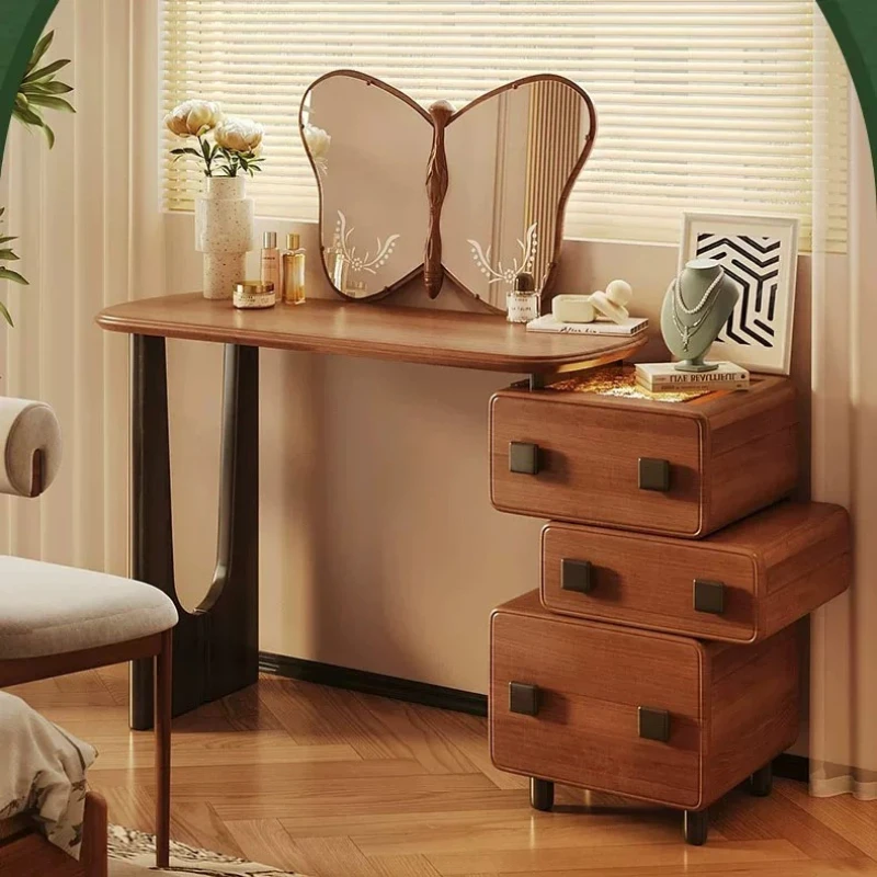 Nordic Sturdy Makeup Table Mirror Nightstand Modern Wooden Luxury Vanity Desk Hotel Bedroom Drawers Coiffeuse Chambre Furniture