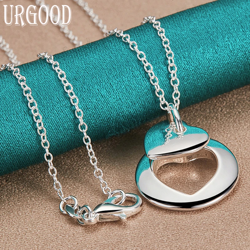 

925 Sterling Silver Round Heart Pendant Necklace 16-30 Inch Chain For Women Party Engagement Wedding Fashion Jewelry