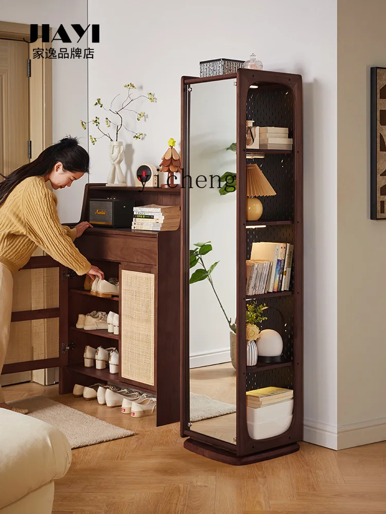 ZYA Solid Wood Rotating HD Floor Mirror Home Pegboard Bedroom Storage Mirror living room decoration