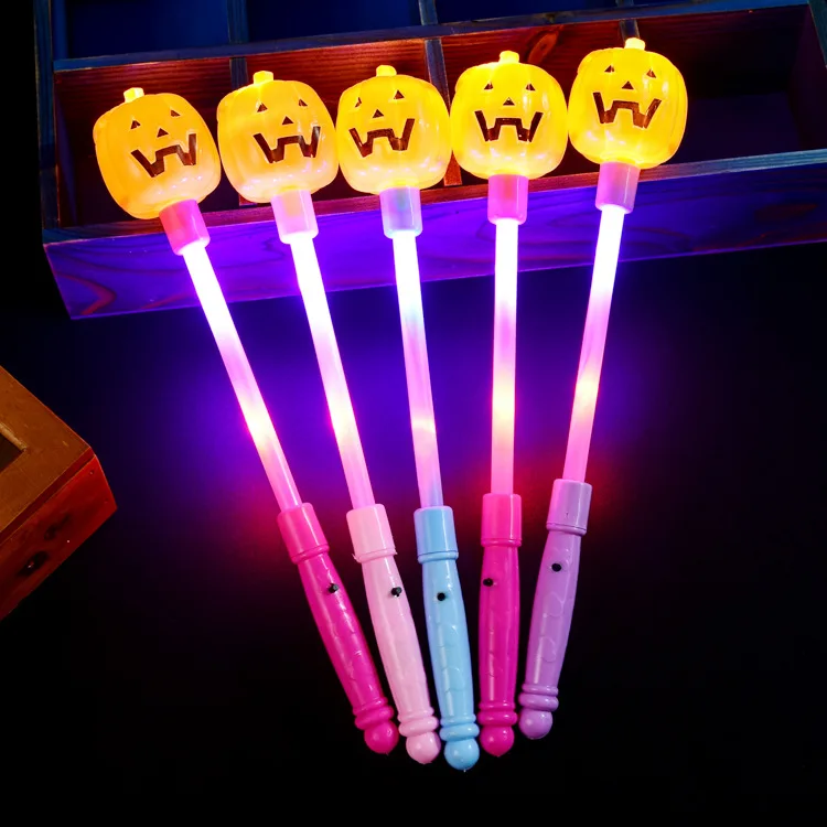 Halloween Spring Rods LED Luminous Lollipop Glowing Magic Stick Flash Skeleton Pumpkin Stick Children Light Up Toys Gifts