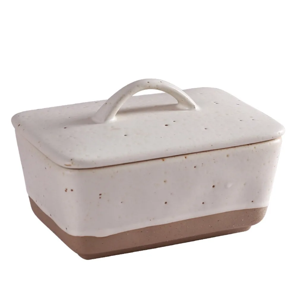 

Rectangular Vintage Ceramic Butter Box with Lid Dustproof Butter Dish Nordic Style Anti-odor Cheese Storage Box Bread