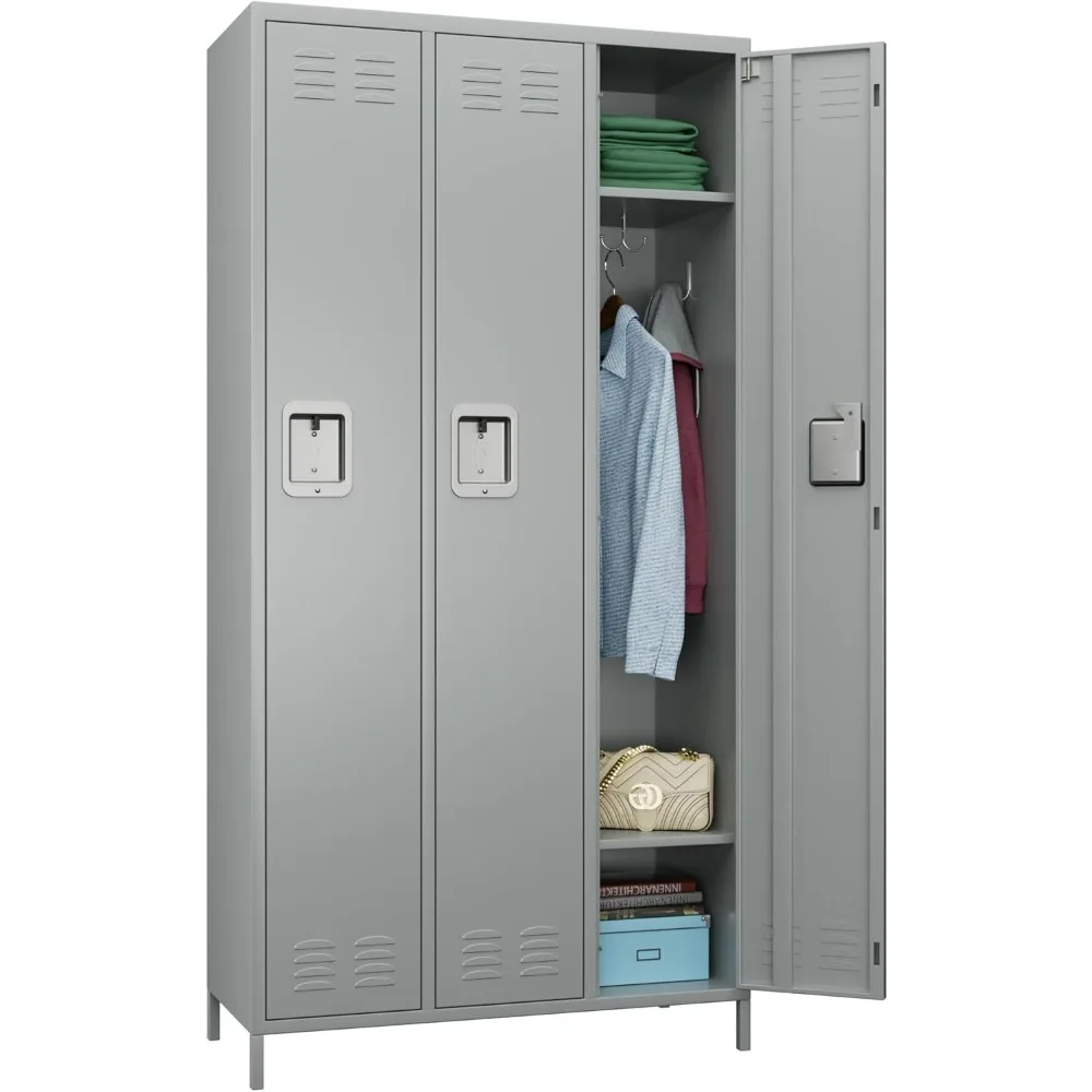 

Metal Storage Locker with 3 Doors,Metal Locker for Employees with 9 Hooks for School Garage Office Gym Home,Assembly Required,Li