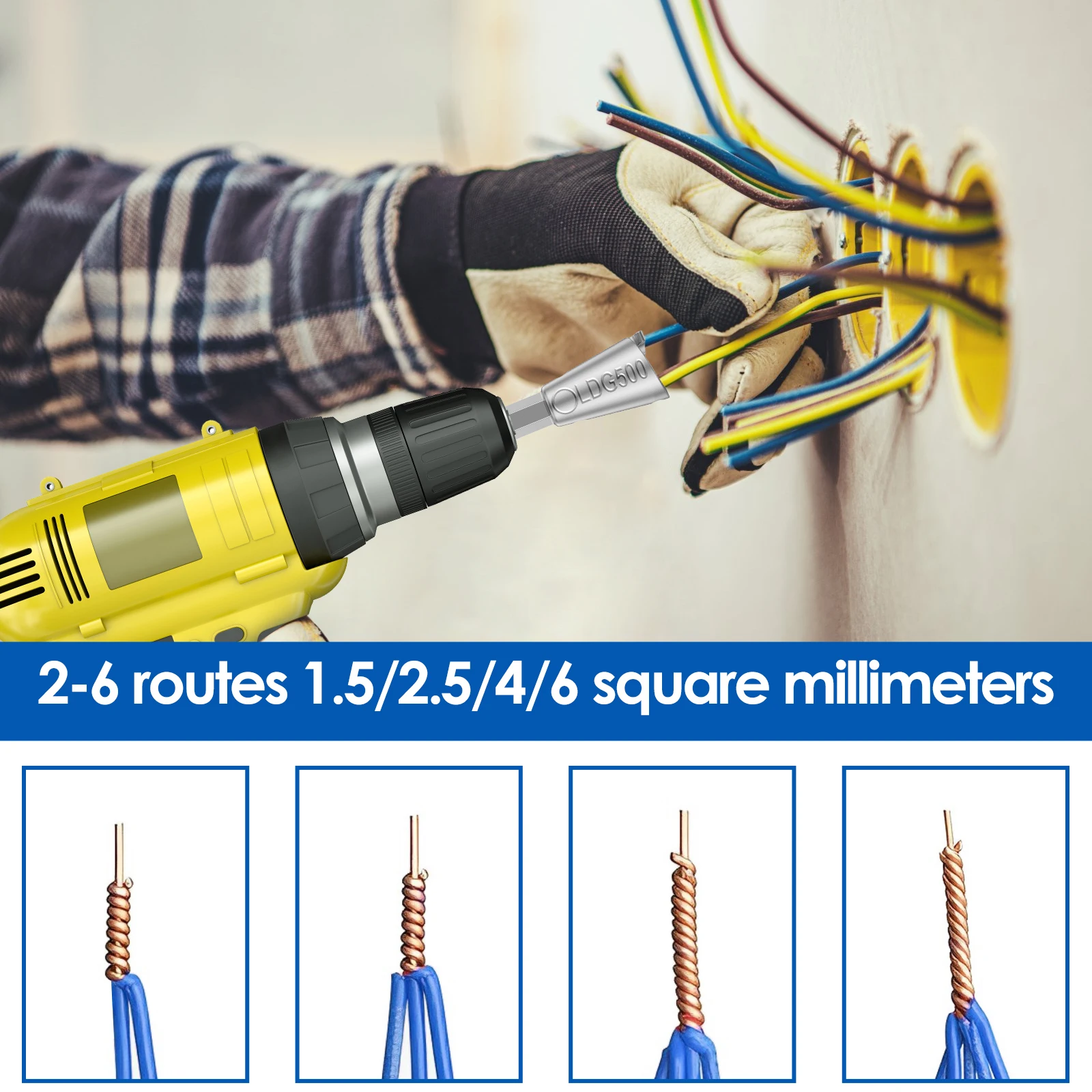 Set Hexagonal Wire Twisting Tools Handle Electrician 1.5-6 Square 2-6 Way Twister Wire for Power Drill Drivers Quickly Twister