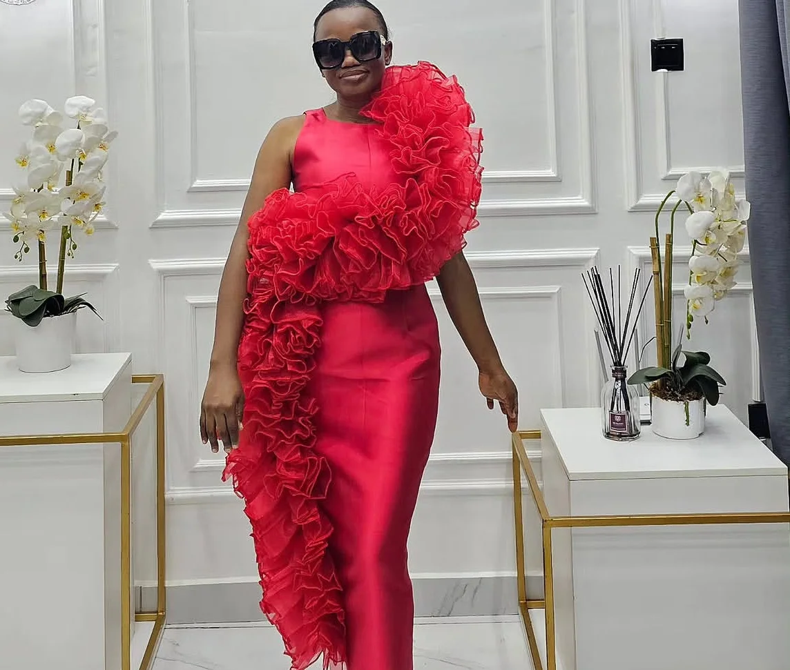 Vestidos de festa de sereia vermelha, gola redonda, babados, meninas, lindo vestido de noite, em camadas, vestidos de aniversário feitos sob encomenda