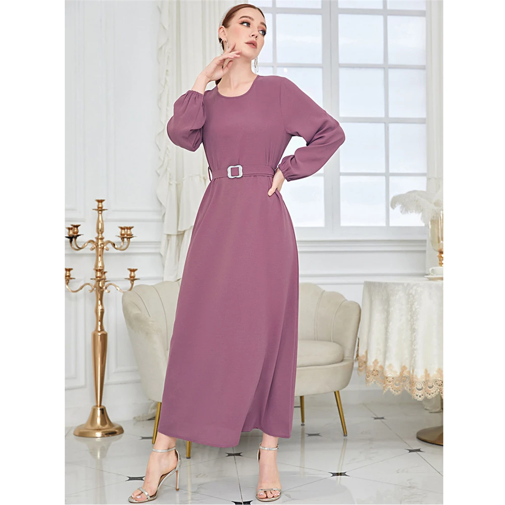 

Eid Mubarak Women Muslim Maxi Dress Elegant Islam Clothing Abaya Dubai Kaftan Robe Belt Djellaba Longue Femme Musulmane Vestido