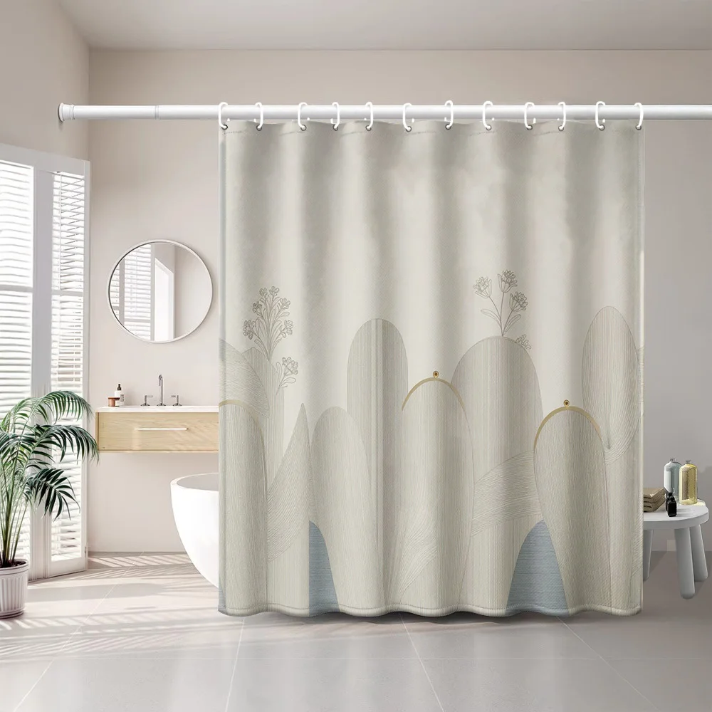 1pc of Minimalist Plant Design Shower Curtain with a Subtle Nordic Style, Perfect for Bathroom Home Decor. Includes Plastic Hook