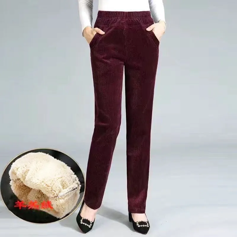 2024 Winter New Plush Thick Casual Pants Fleece Pencil Pants Women Corduroy Warm High Waist Pants Leggings Pants Trousers Women