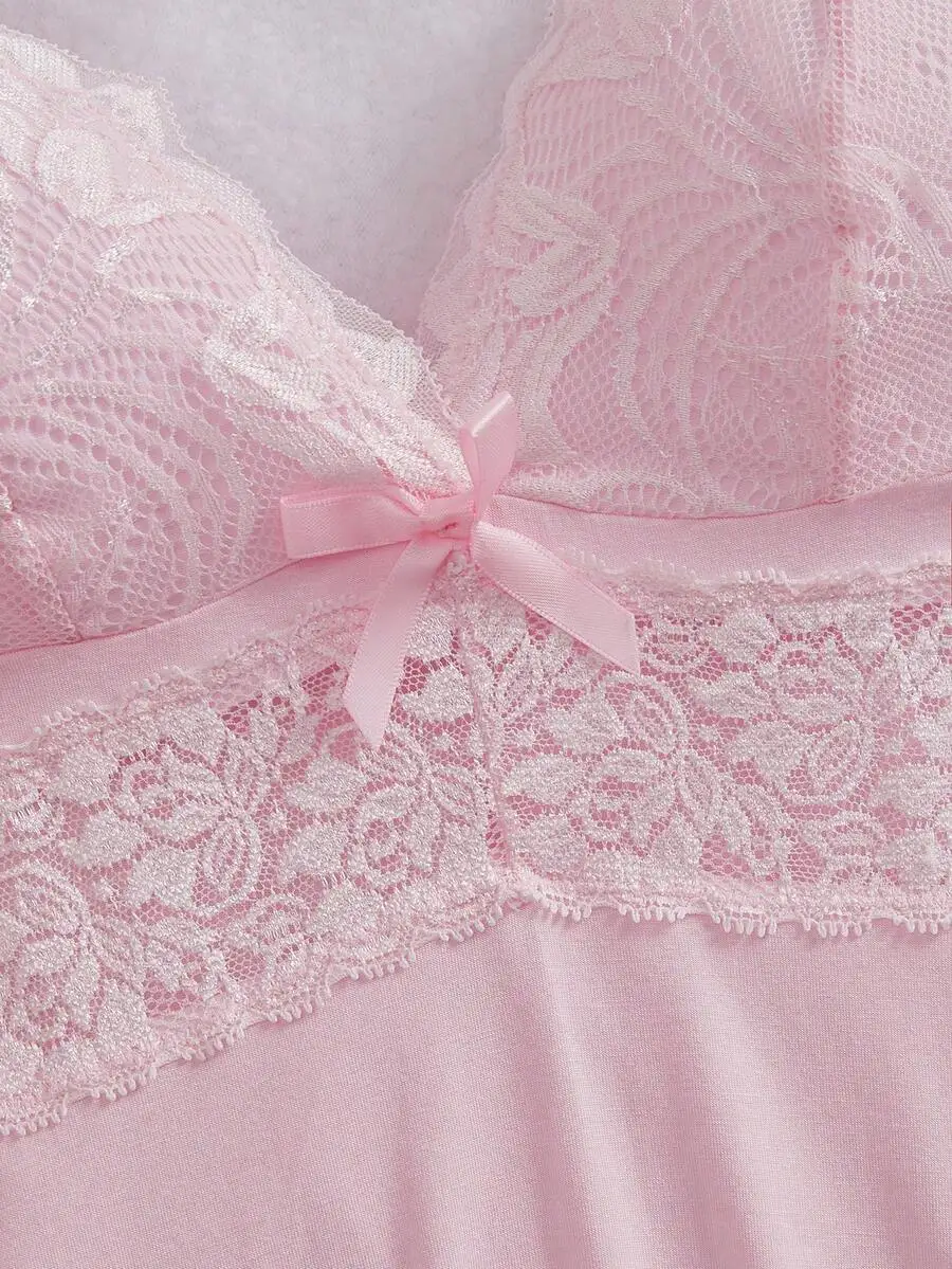 

Women Lace Camisole Sleep Top With Bow Detail Nightwear Lounge Set