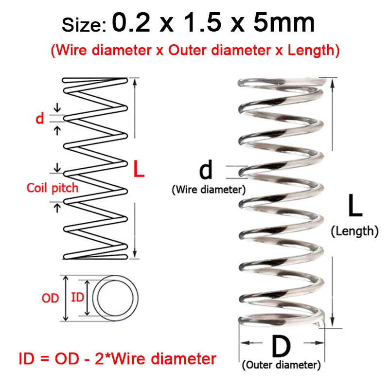 3-10pcs Wire Diameter 0.8mm 304 Stainless Steel Spring Steel Y-shape Compression Spring OD 6/7/8/9/10/11/12/13/14mm Length 5-305