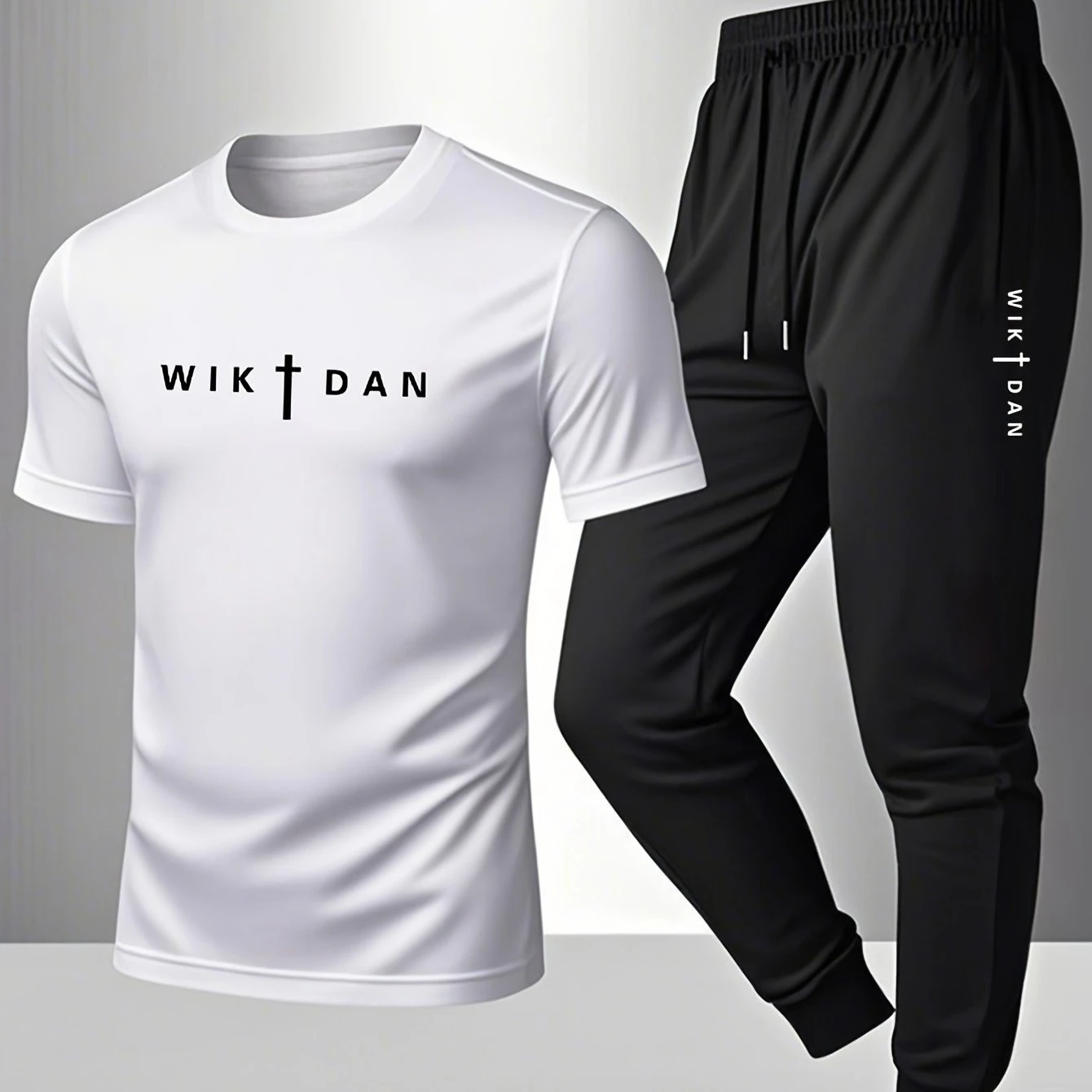 

2026 New Style Men's Cotton Short-Sleeved T-Shirt Casual Pants Summer Set with Printed Triangle Icon Pattern Set