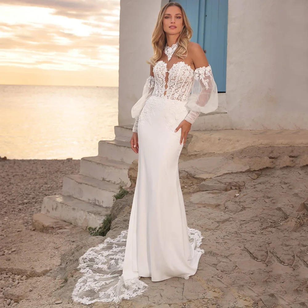 Robe de mariée sirène avec épaules dénudées détachables, style Boho, avec des Appliques en dentelle, avec traîne Court, personnalisée