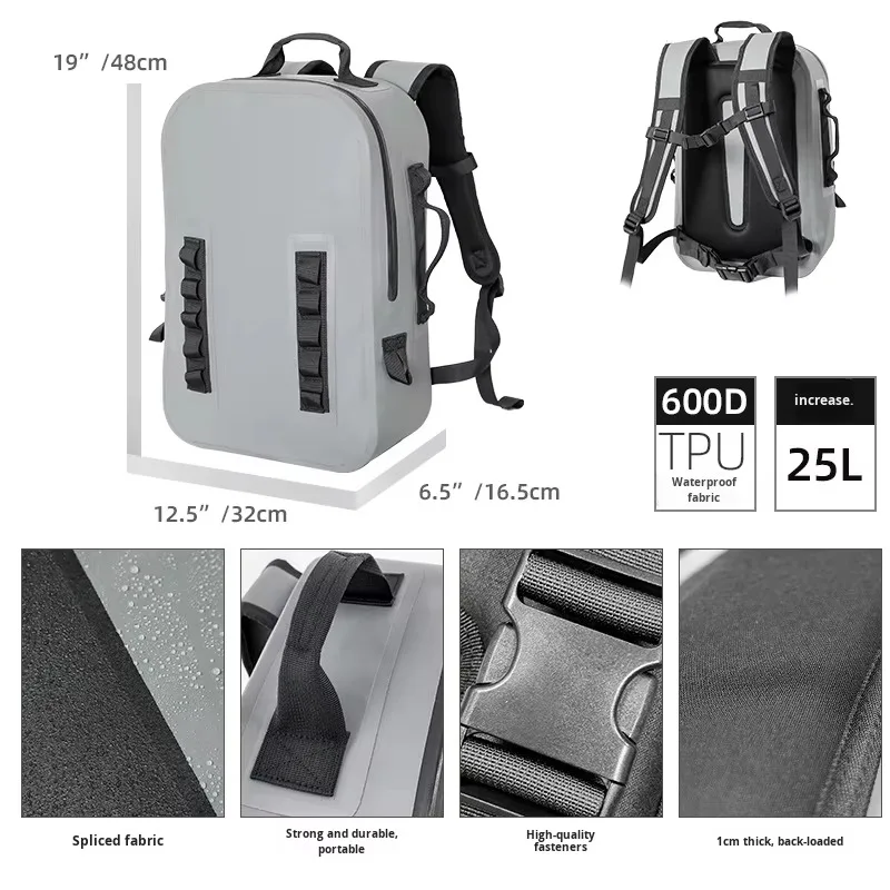 

Large capacity outdoor riding camping mountaineering backpack wet and dry separation airtight zipper TPU fishing waterproof