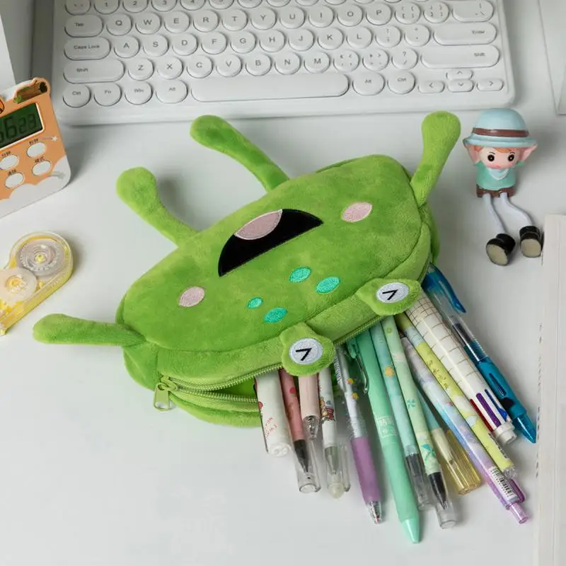 Plush Pencil Pouch Stationery Crayon Case Creative Stuffed Frog Cosmetic Bag Cartoon Theme Crayon Pouch For Pens Pencils Erasers