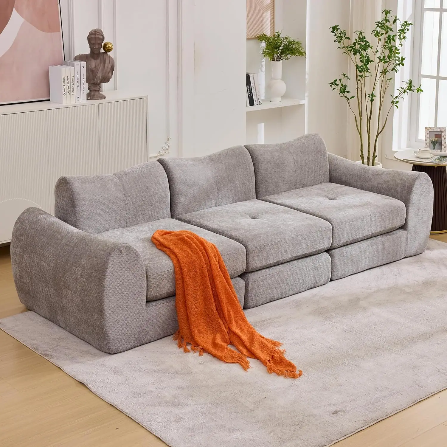 

102" Modular Sectional Boneless Couch for Living Room, Convertible Cloud Sofa Bed Couches with Upholstered Deep Seat, No Assembl