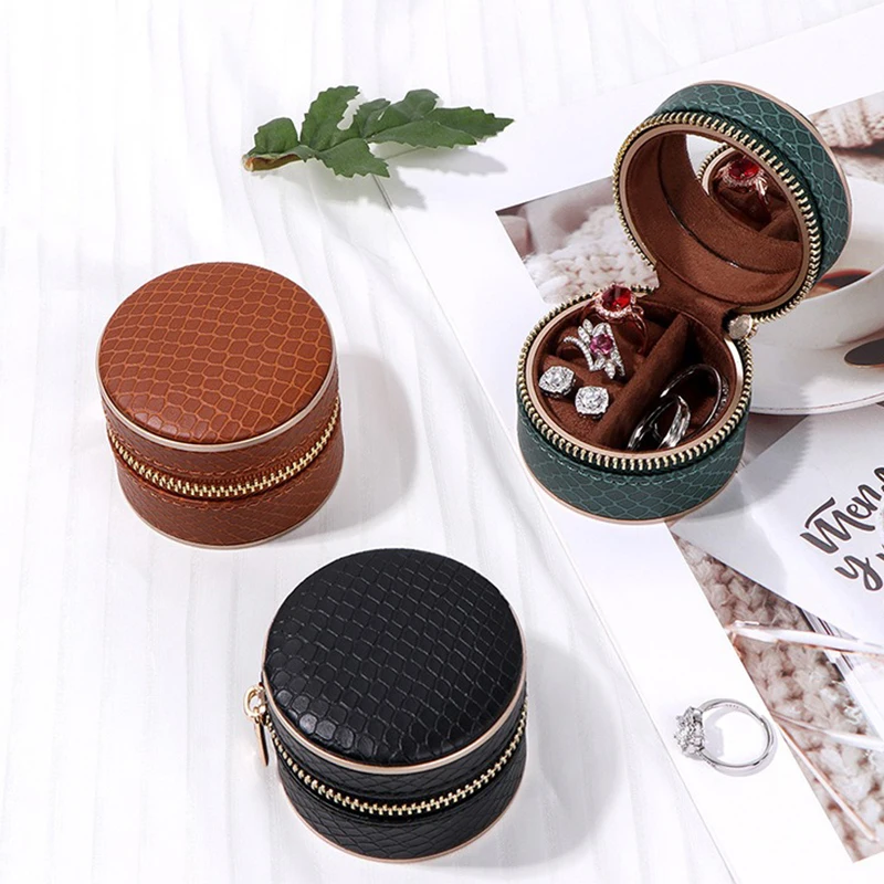 

Мини-контейнер для ювелирных изделий с тиснением, портативное зеркало, шкатулка для драгоценностей на молнии, органайзер для ювелирных изделий, элегантный для чемодана, домашняя организация