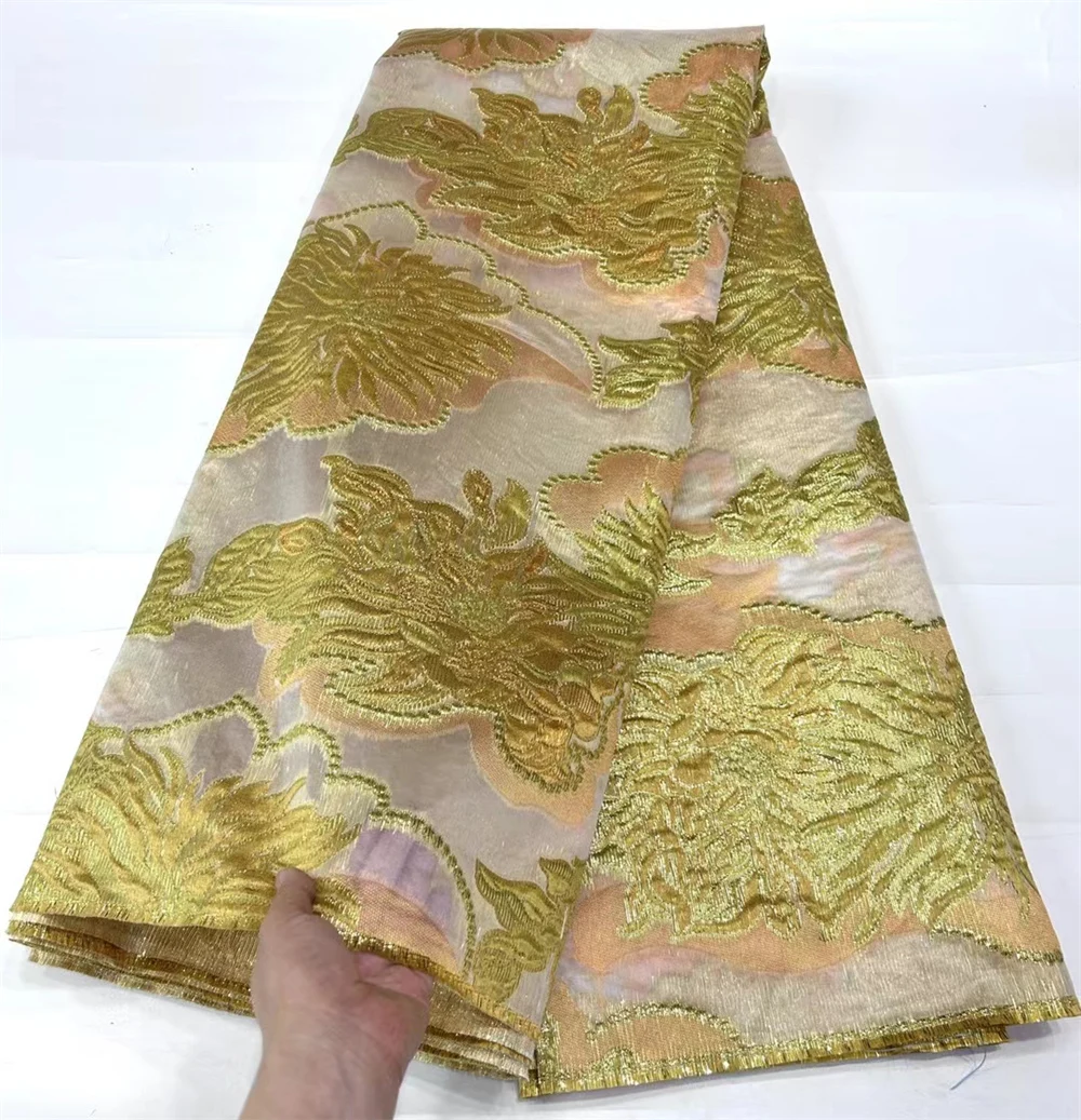 

Gold 2024 High Quality Nigerian Jacquard Lace Fabric African Brocade Lace Fabric For Sewing Women Wedding Party Dresses