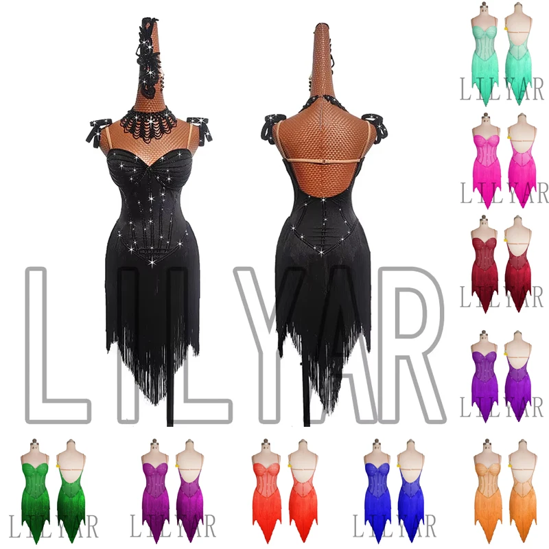 

New Latin Dance Competition Performance Black Fringe Female European And American Sexy High-Grade Dance Dress