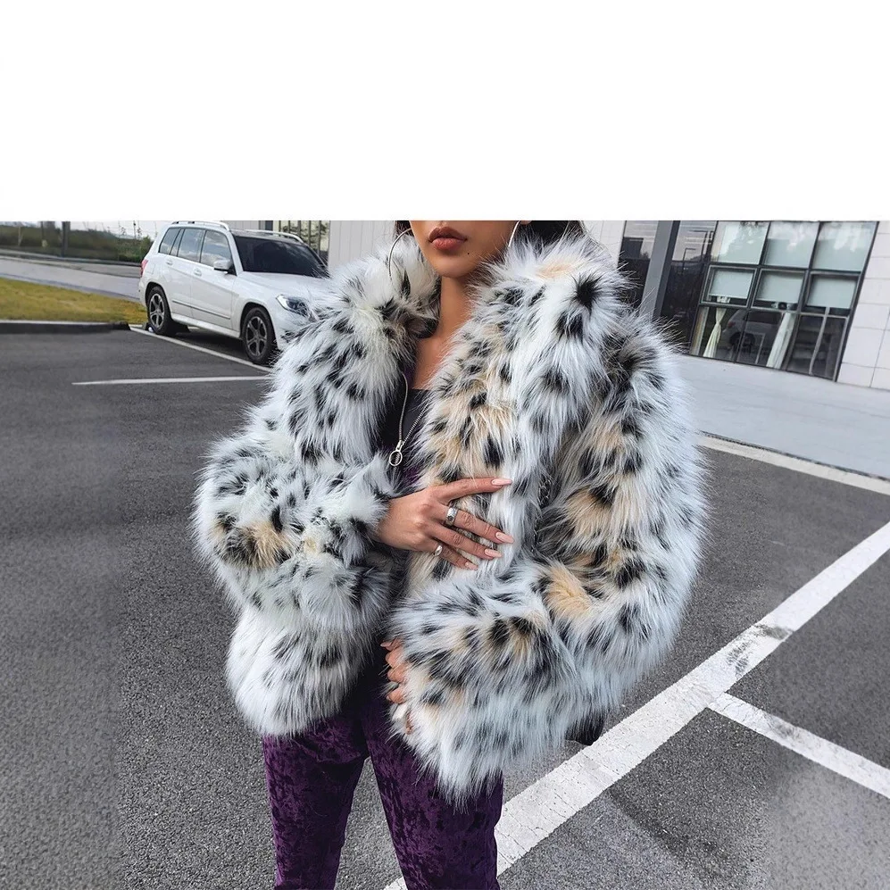 Nova impressão de leopardo mulheres pele para baixo jaqueta cor combinando senhora jaqueta de pele artificial elegante inverno pele de raposa casaco curto para o sexo feminino