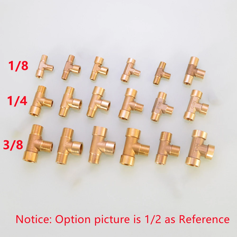 Pneumatic Plumbing Brass Pipe Fitting Male/Female Thread 1/8 1/4 3/8 1/2 BSP Tee Type Copper Fittings Water Oil Gas Adapter