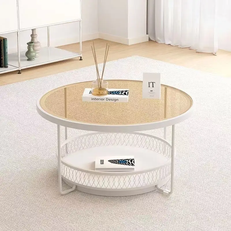 Modern simple round Changhong tempered glass coffee table living room household cream wind small coffee table