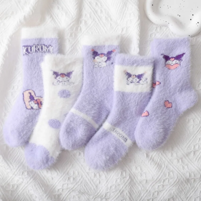 New kuromi cartoon anime children's plush socks cute kawaii Lotso thickened terry warm mid-calf cartoon baby socks wholesale