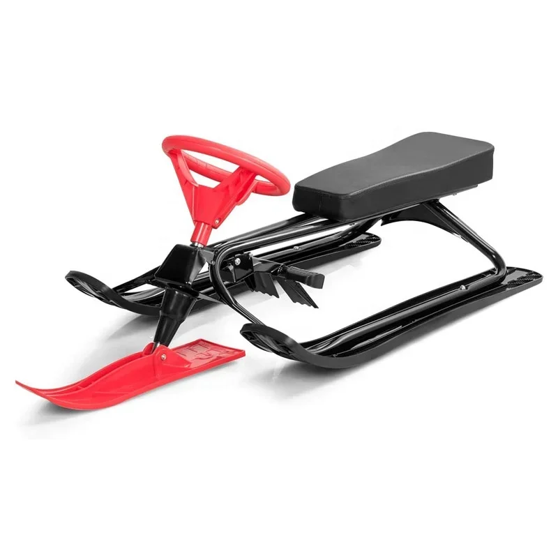 Steering Ski Snow Scooter Racer Sled With Twin Brakes, Steel Frame And High Density HDPE Slider For Teens And Kids Age 3 And Up